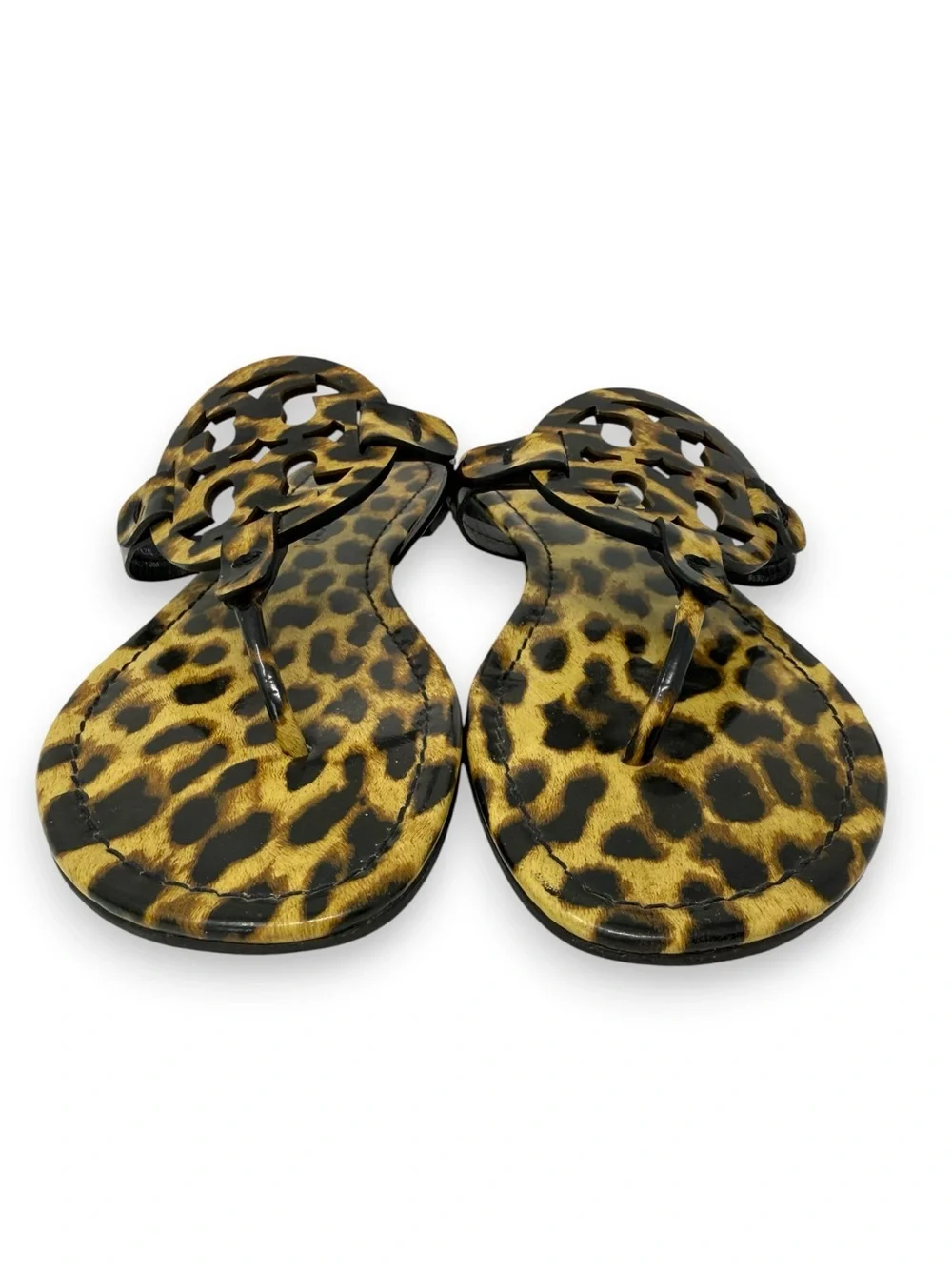 Tory Burch Patent Leather Leopard Miller Thong Sandal Brown Tan 10 Women’s